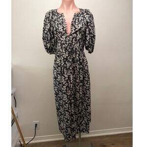 The Great Dress Black Ivory Floral Midi Women US 0 Button Front